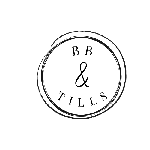 BB & Tills Logo - text within a roughly drawn circle - black and white